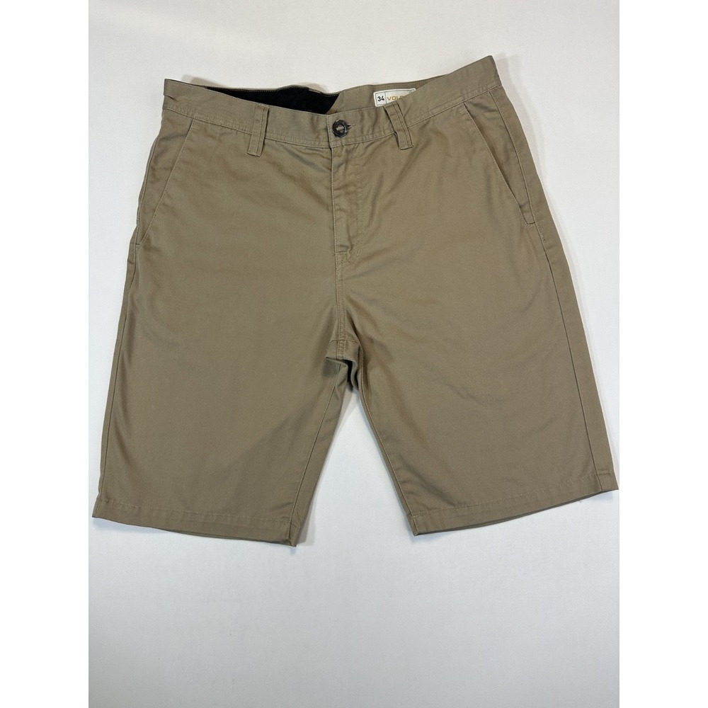 Volcom Men's Khaki Chino Shorts Beige Tan Casual Skate Flat Front 36x11